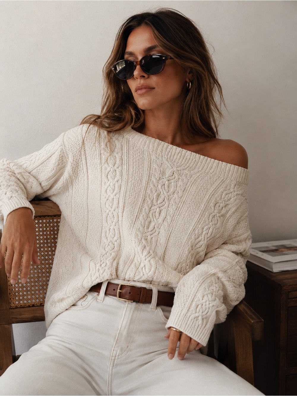 Lauren Ralph Lauren Exclusive Hand Knit Cream Cable-Knit Boatneck Sweater